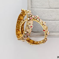 Rajwadi Collection Premium Pota Stone And Pearl Meenakari Openable Bangles Set