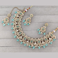 Rajwadi Collection Premium Pota Stone And Pearl Necklace Set