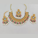 Rajwadi Collection Premium Pota Stone And Pearl Necklace Set