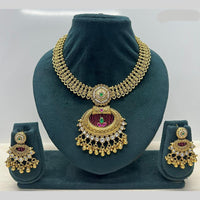 Rajwadi Collection Premium Pota Stone And Pearl Necklace Set