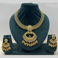 Rajwadi Collection Premium Pota Stone And Pearl Necklace Set