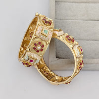 Rajwadi Collection Premium Pota Stone And Meenakari Openable Bangles Set