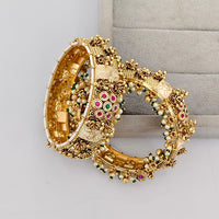 Rajwadi Collection Premium Pota Stone And Pearl Meenakari Openable Bangles Set