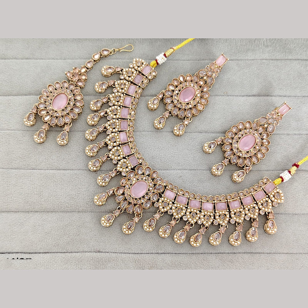 Rajwadi Collection Luxury Crystal Stone And Pearl Designer Necklace Set