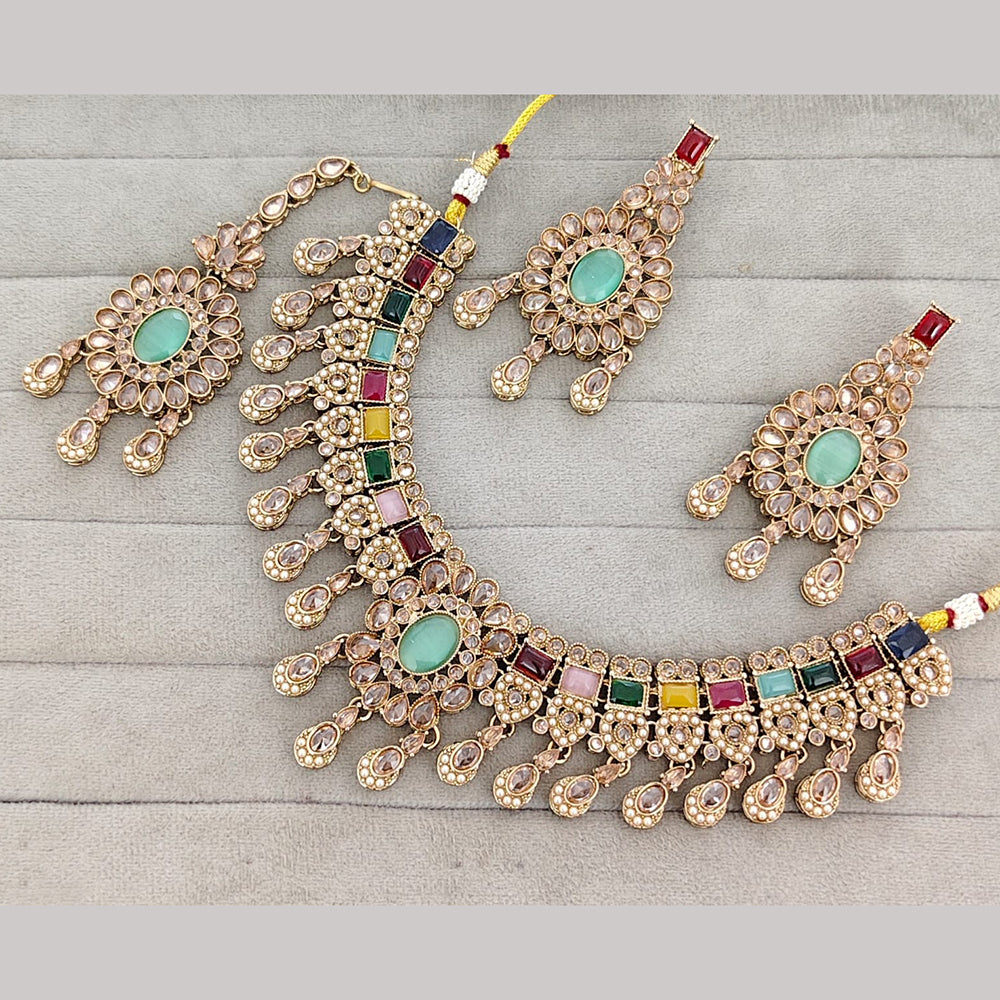 Rajwadi Collection Luxury Crystal Stone And Pearl Designer Necklace Set