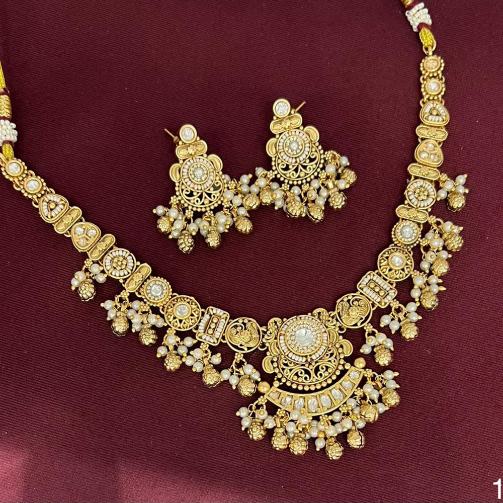 Rajwadi Collection Designer Pota Stone And Pearl Necklace Set