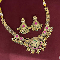 Rajwadi Collection Designer Pota Stone And Pearl Necklace Set