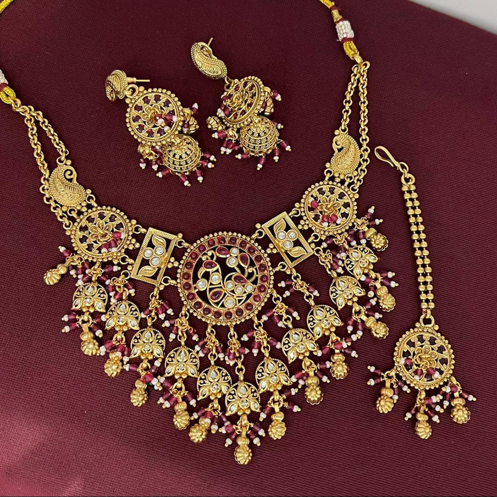 Rajwadi Collection Designer Pota Stone And Pearl Necklace Set