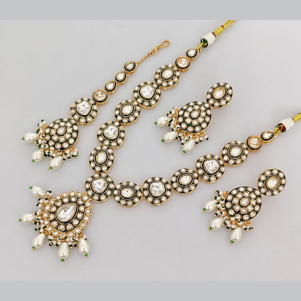 Rajwadi Collection Designer Pota Stone And Pearl Necklace Set