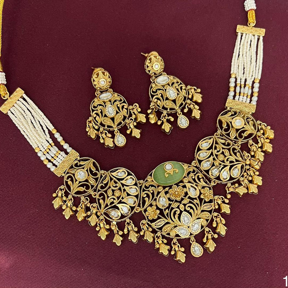 Rajwadi Collection Designer Pota Stone And Pearl Necklace Set