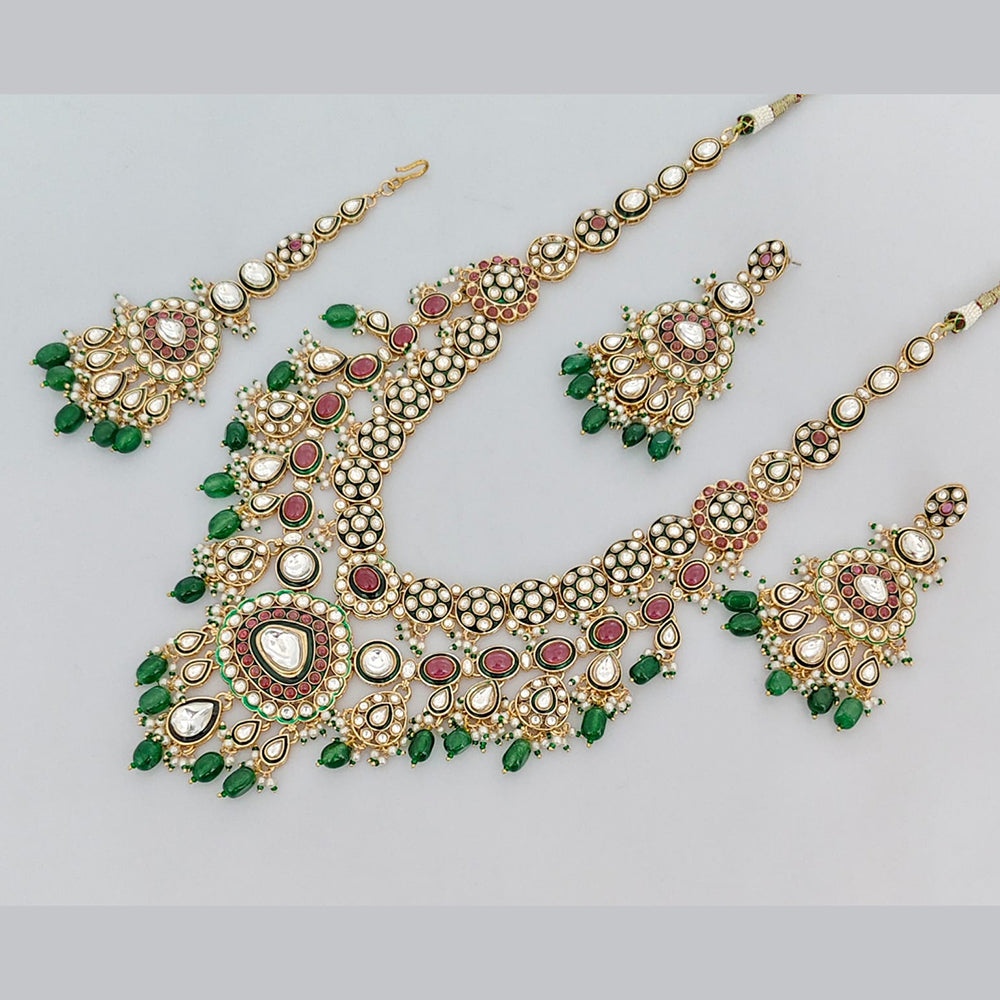 Rajwadi Collection Designer Pota Stone And Pearl Long Necklace Set