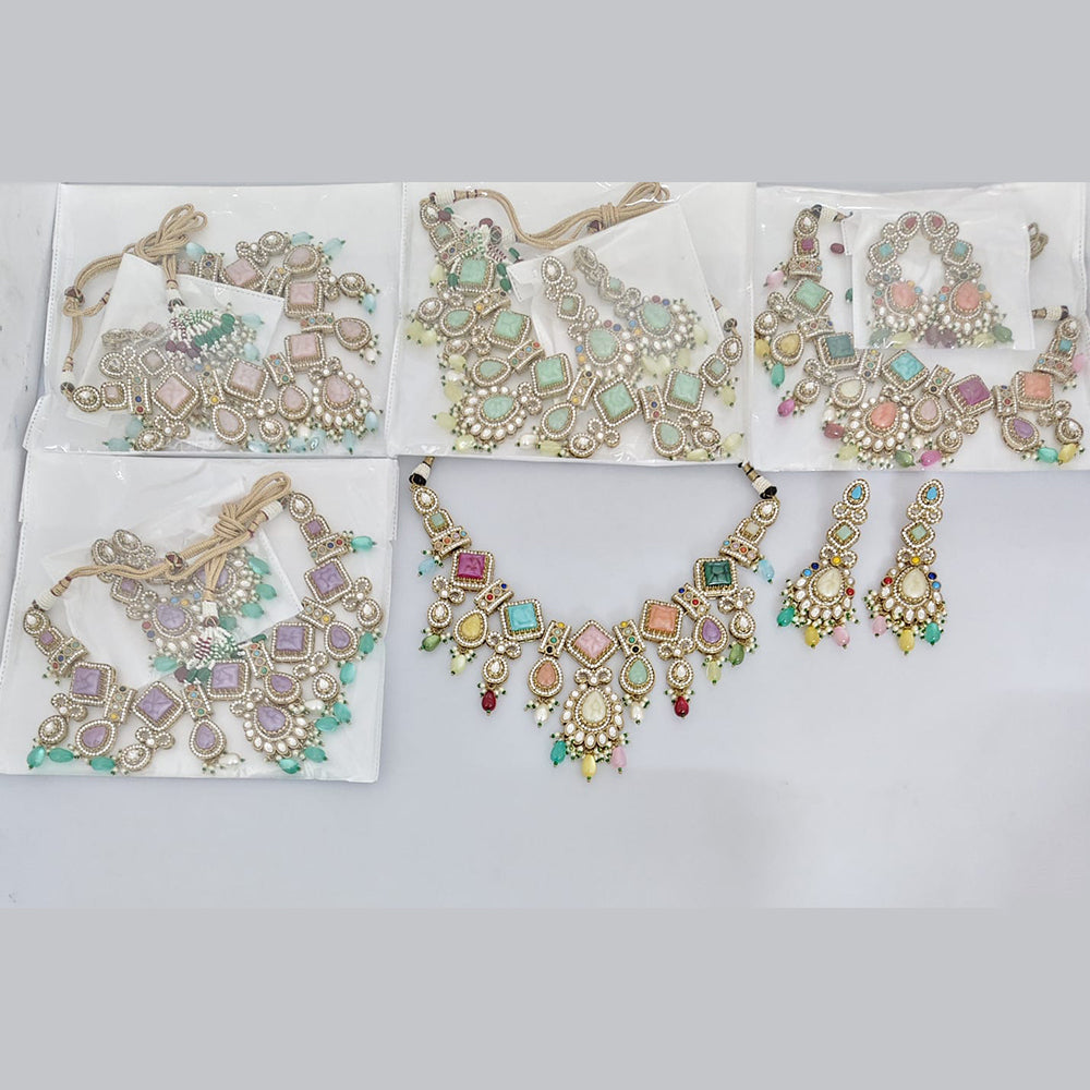 Rajwadi Collection Designer Pota Stone And Pearl Necklace Set