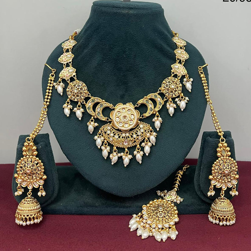 Rajwadi Collection Designer Pota Stone And Pearl Necklace Set