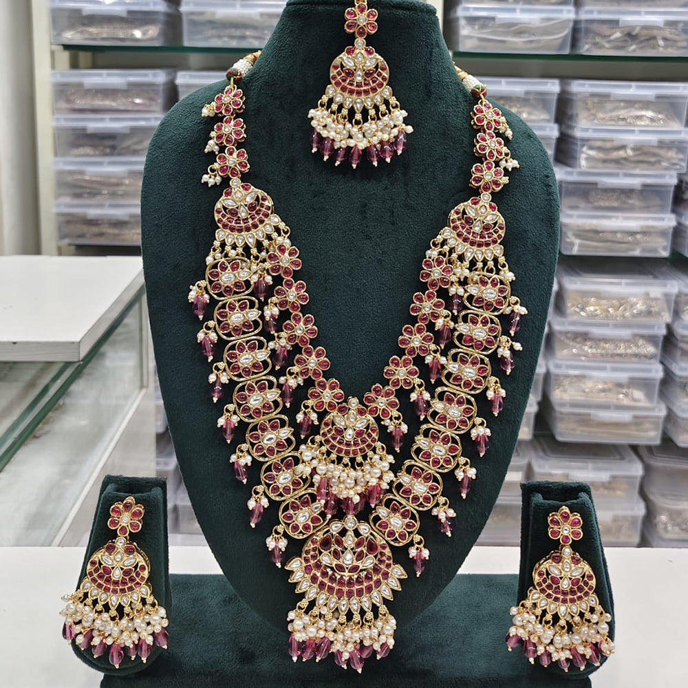 Rajwadi Collection Designer Pota Stone And Pearl Long Necklace Set