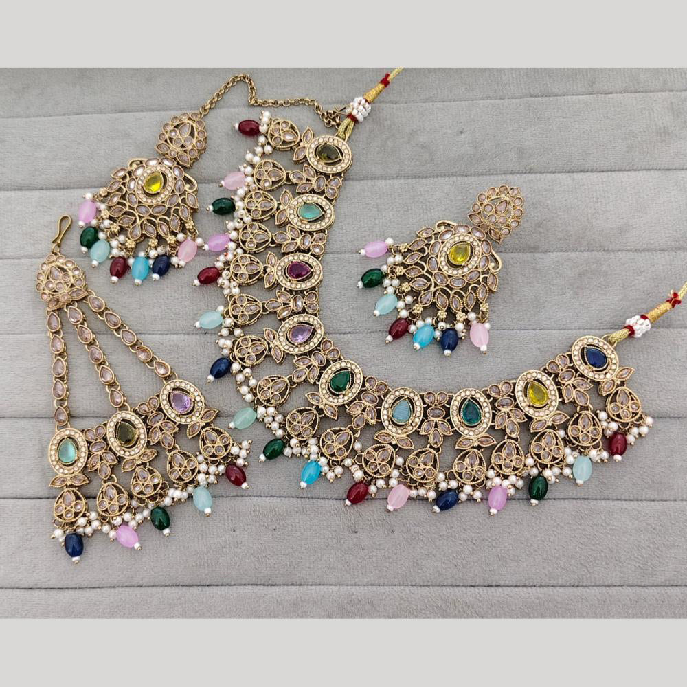 Rajwadi Collection Luxury Crystal Stone And Pearl Designer Necklace Set