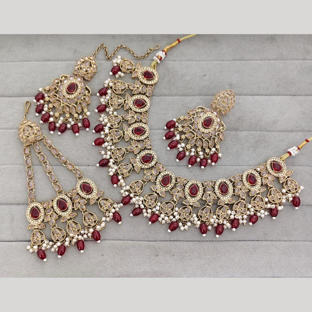 Rajwadi Collection Luxury Crystal Stone And Pearl Designer Necklace Set