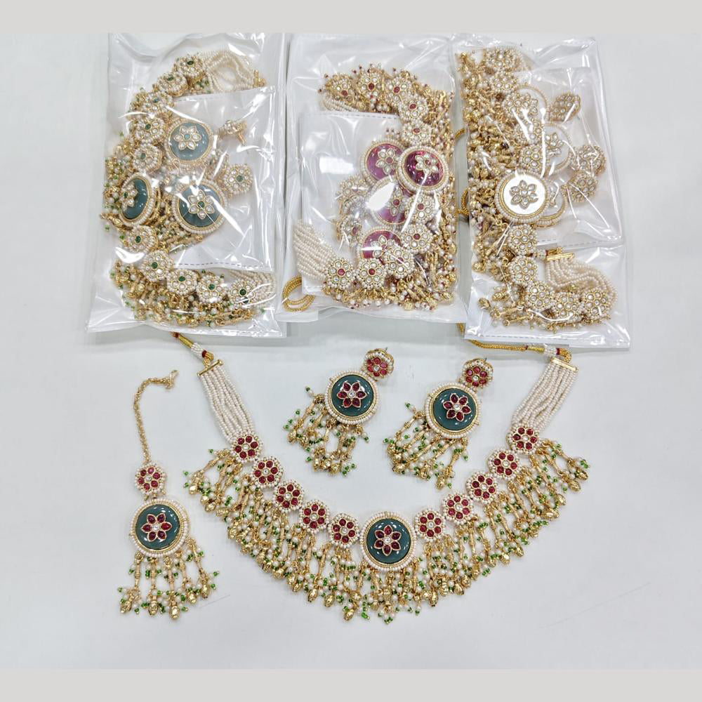Rajwadi Collection Luxury Pota Stone And Pearl Designer Necklace Set