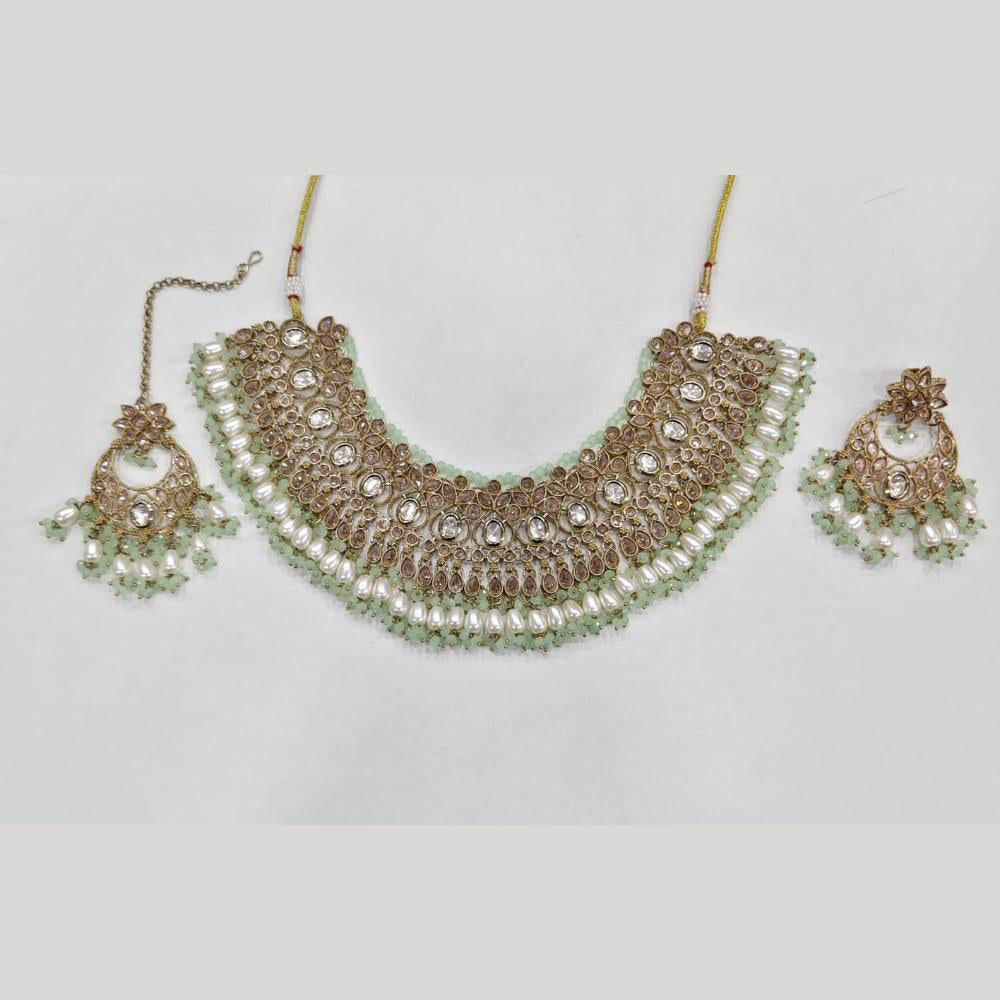 Rajwadi Collection Luxury Crystal Stone And Pearl Designer Necklace Set