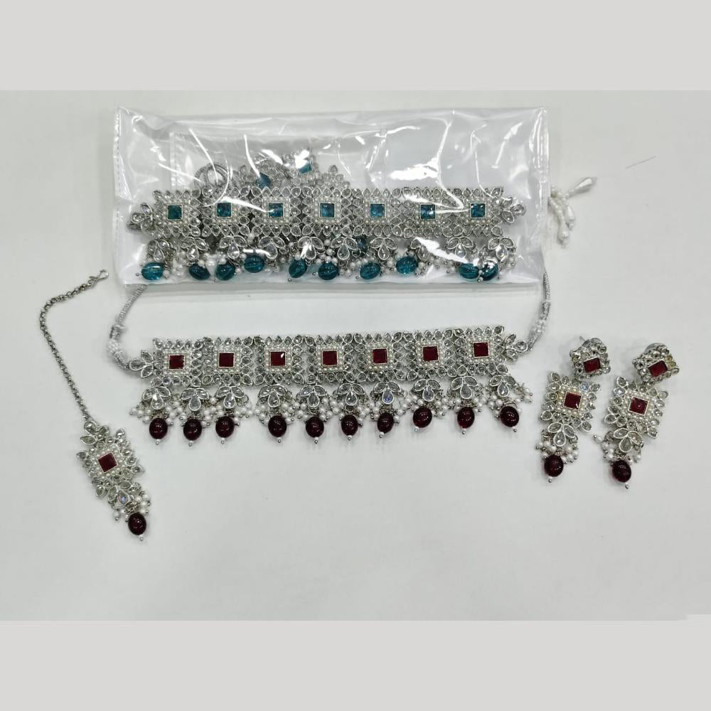 Rajwadi Collection Luxury Crystal Stone And Pearl Designer Choker Necklace Set