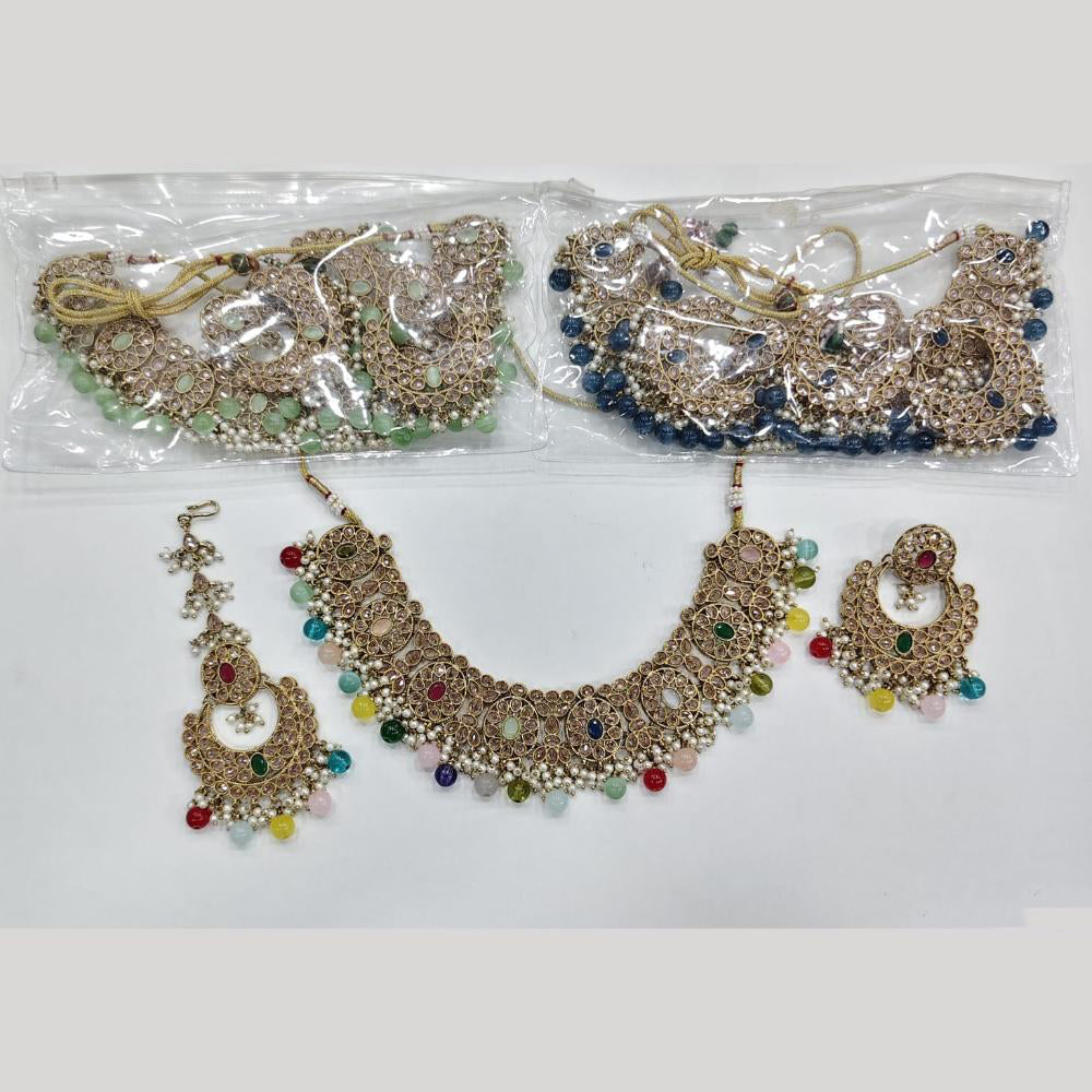 Rajwadi Collection Luxury Crystal Stone And Pearl Designer Necklace Set
