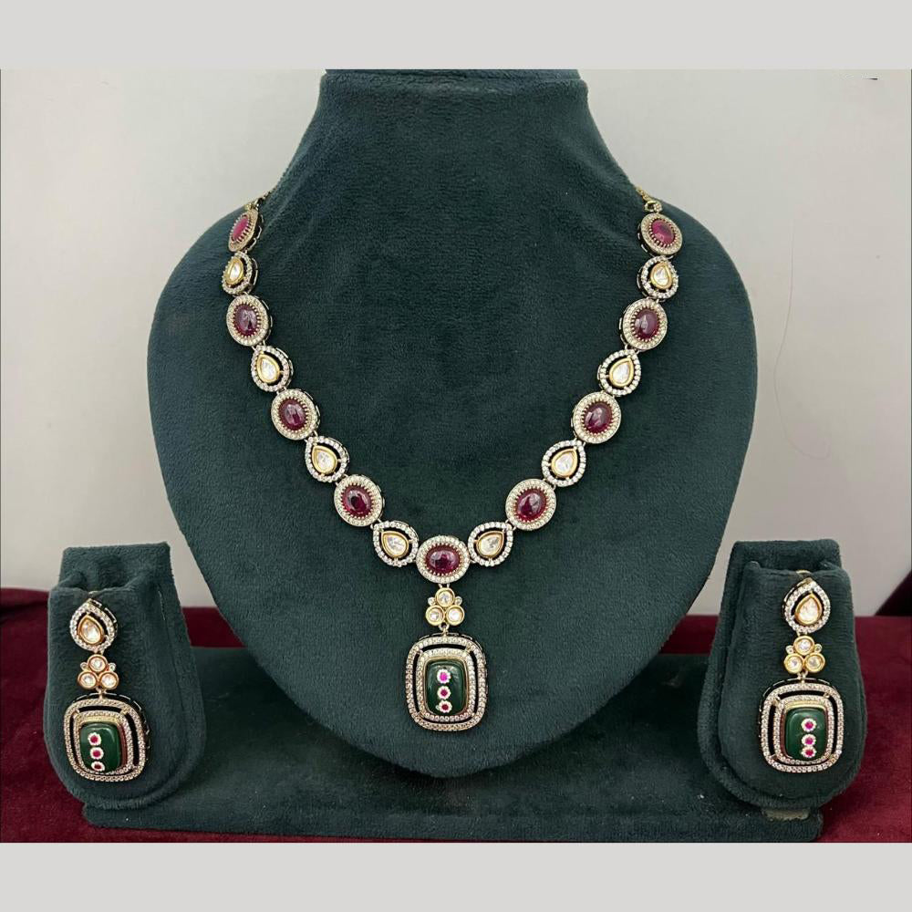Rajwadi Collection Stylish Pota Stone And Polki Kundan Necklace Set