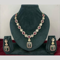 Rajwadi Collection Stylish Pota Stone And Polki Kundan Necklace Set