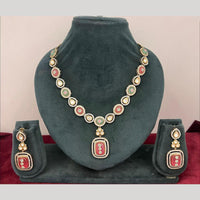 Rajwadi Collection Stylish Pota Stone And Polki Kundan Necklace Set 