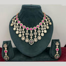 Rajwadi Collection Stylish Pota Stone And Polki Kundan Necklace Set 