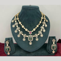 Rajwadi Collection Stylish Pota Stone And Polki Kundan Necklace Set 