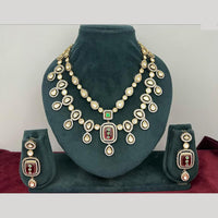 Rajwadi Collection Stylish Pota Stone And Polki Kundan Necklace Set