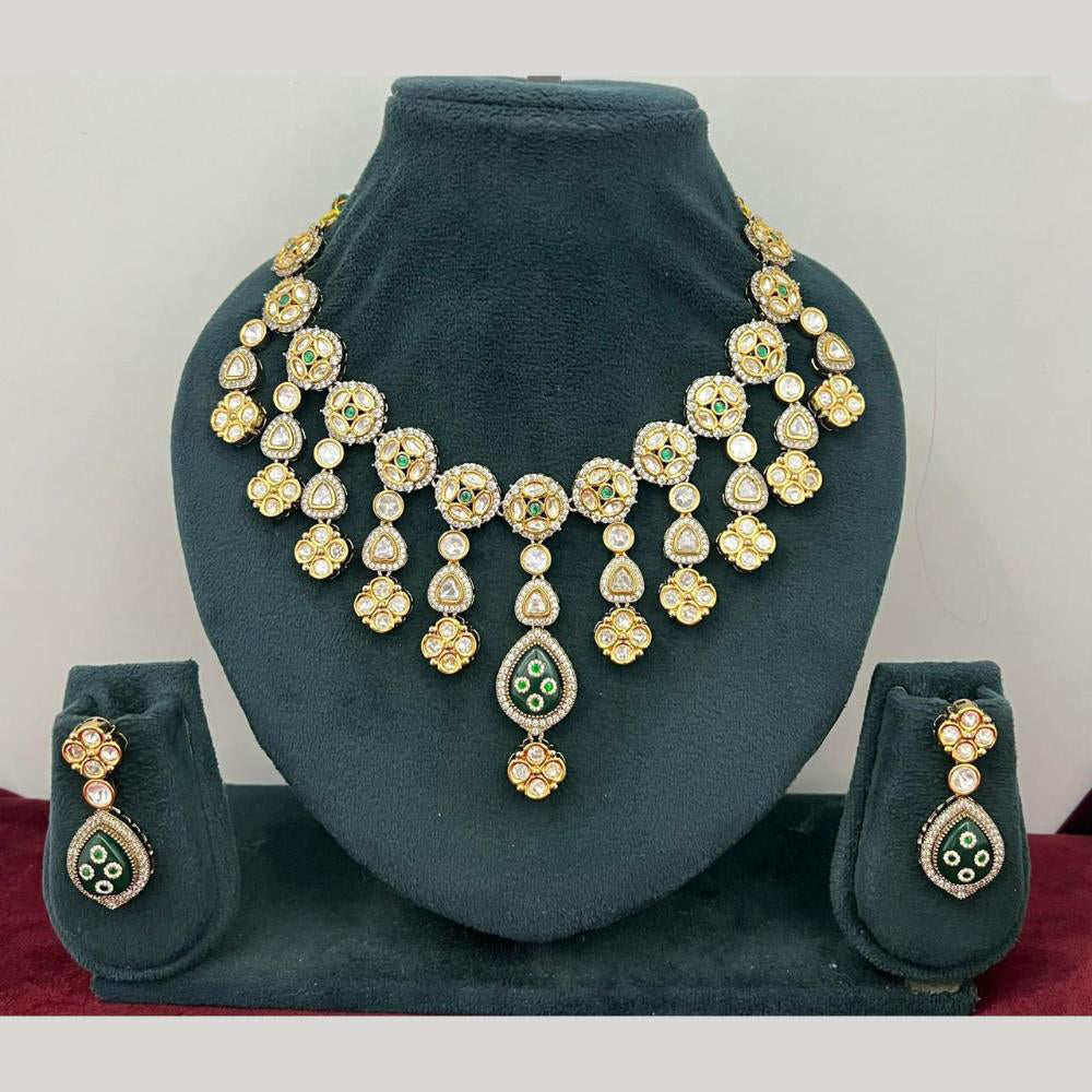 Rajwadi Collection Stylish Pota Stone And Polki Kundan Necklace Set 