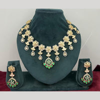 Rajwadi Collection Stylish Pota Stone And Polki Kundan Necklace Set