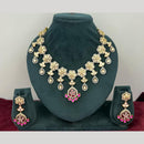 Rajwadi Collection Stylish Pota Stone And Polki Kundan Necklace Set