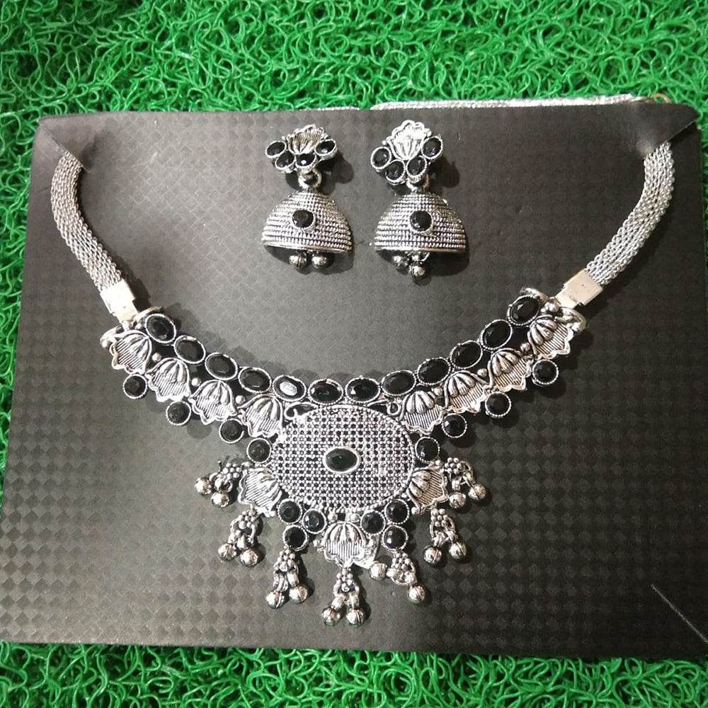 Sanjana Jewels Oxidised Plated Pota Stone Necklace Set