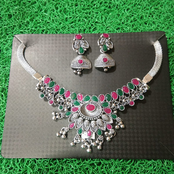 Sanjana Jewels Oxidised Plated Pota Stone Necklace Set