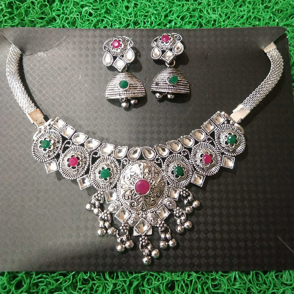 Sanjana Jewels Oxidised Plated Pota Stone Necklace Set