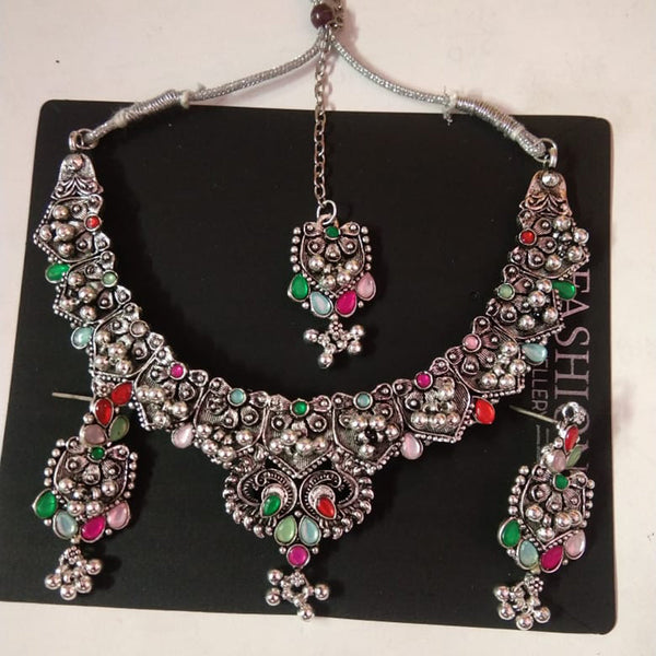 Sanjana Jewels Oxidised Plated Kundan Stone Necklace Set