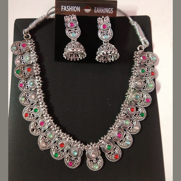 Sanjana Jewels Oxidised Plated Kundan Stone Necklace Set