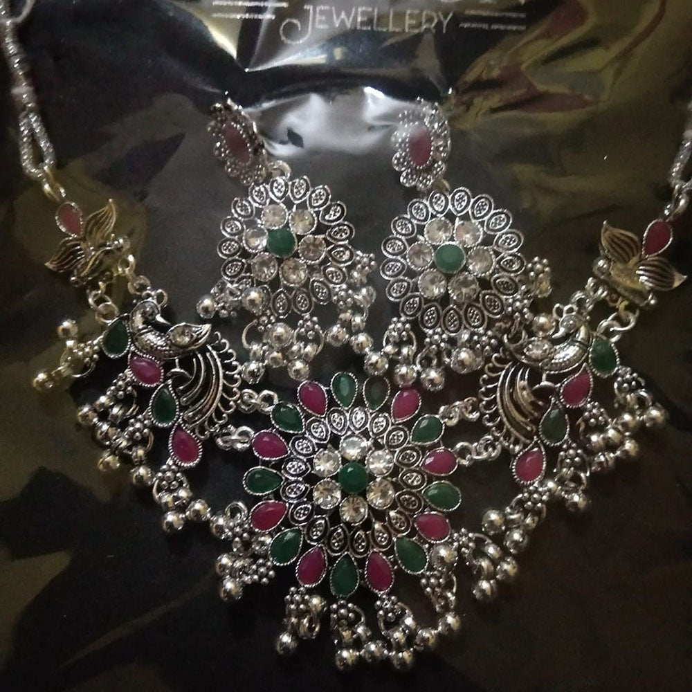 Sanjana Jewels Oxidised Plated Pota Stone Necklace Set