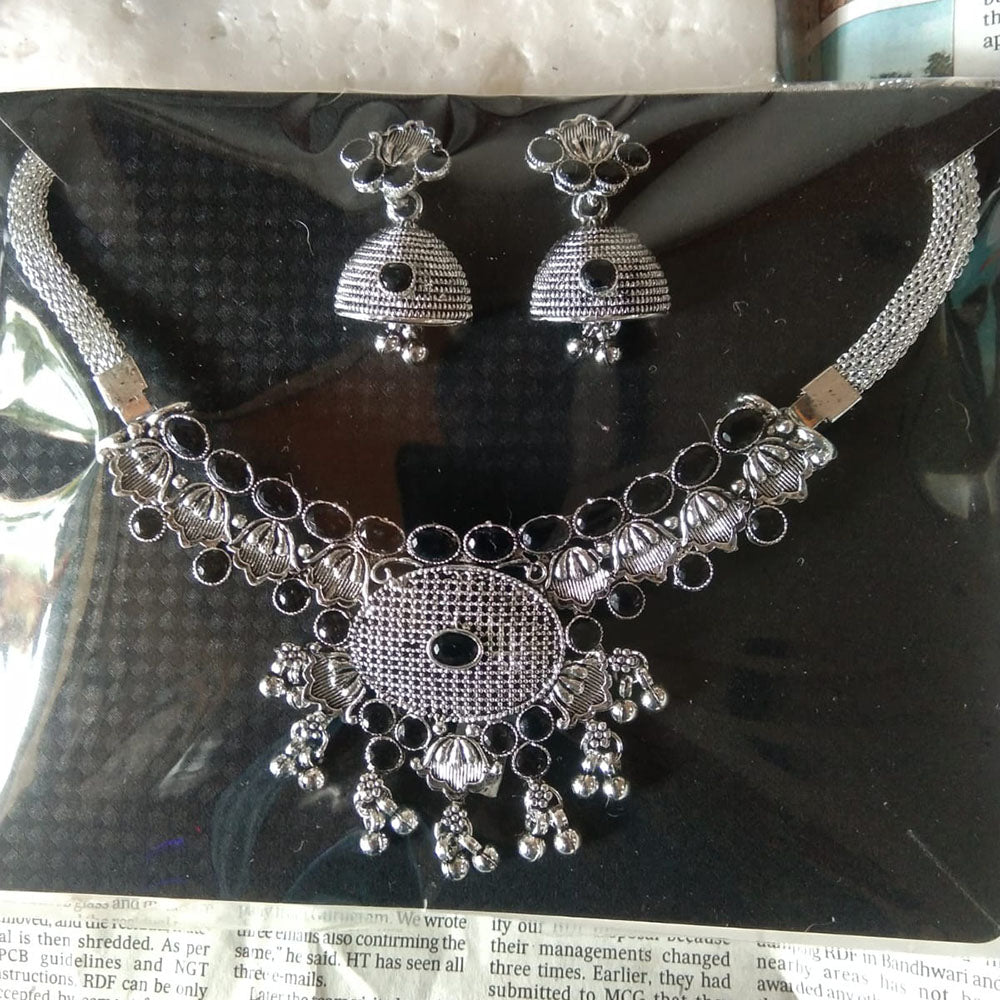 Sanjana Jewels Oxidised Plated Pota Stone Necklace Set