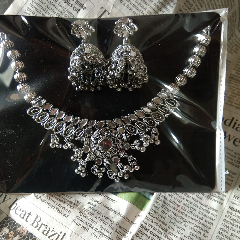 Sanjana Jewels Oxidised Plated Mirror Necklace Set