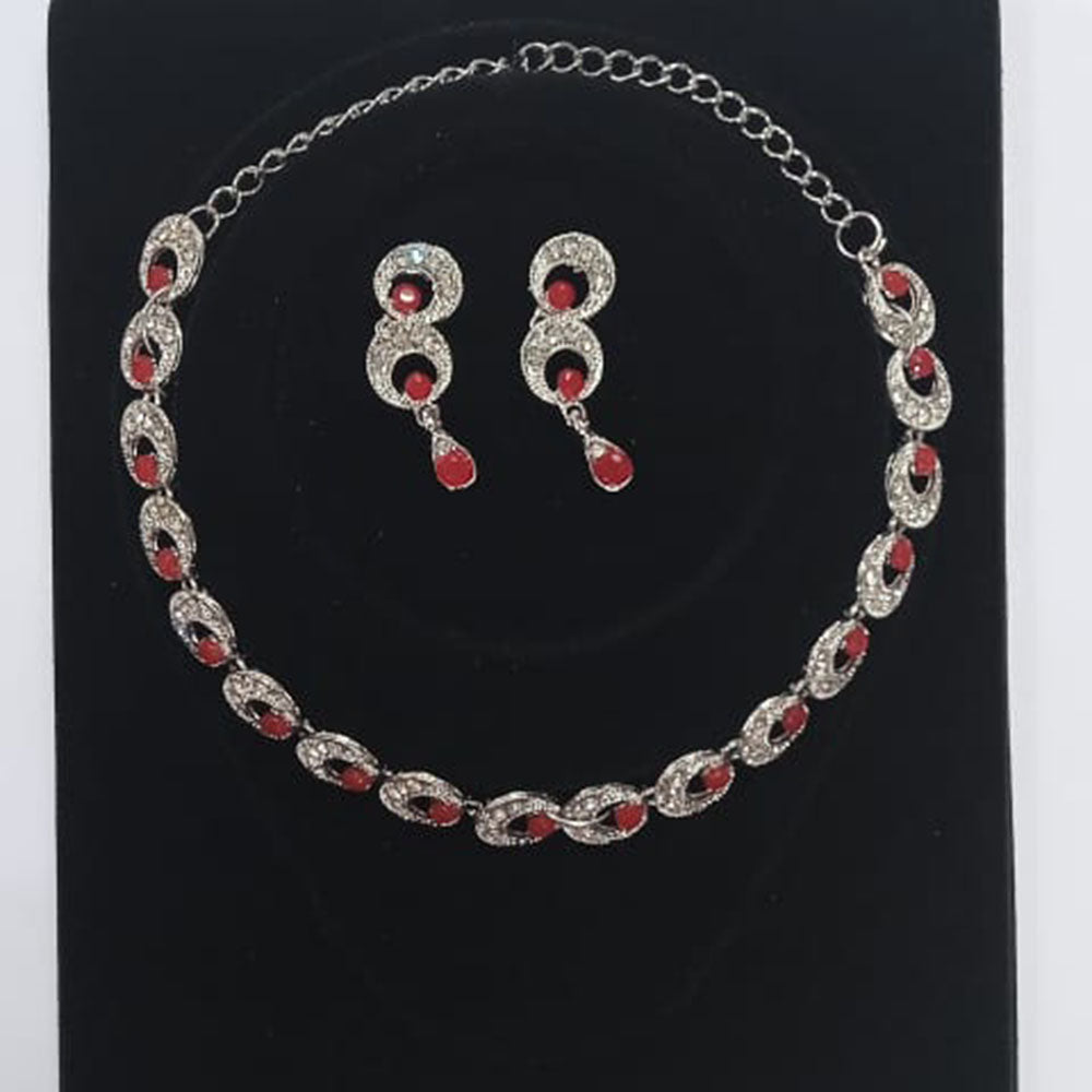 Sanjana Jewels Silver Plated Austrian Stone Necklace Set