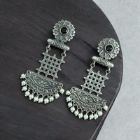 Maharani Jewels Oxidised Plated Pota Stone And Pearls Dangler Earrings