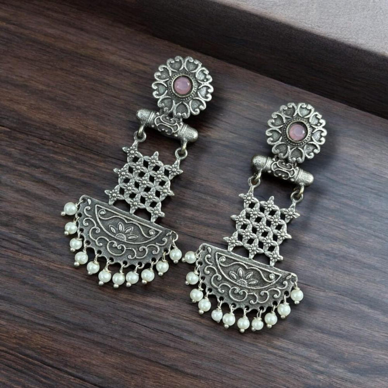 Maharani Jewels Oxidised Plated Pota Stone And Pearls Dangler Earrings