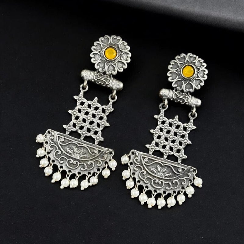 Maharani Jewels Oxidised Plated Pota Stone And Pearls Dangler Earrings