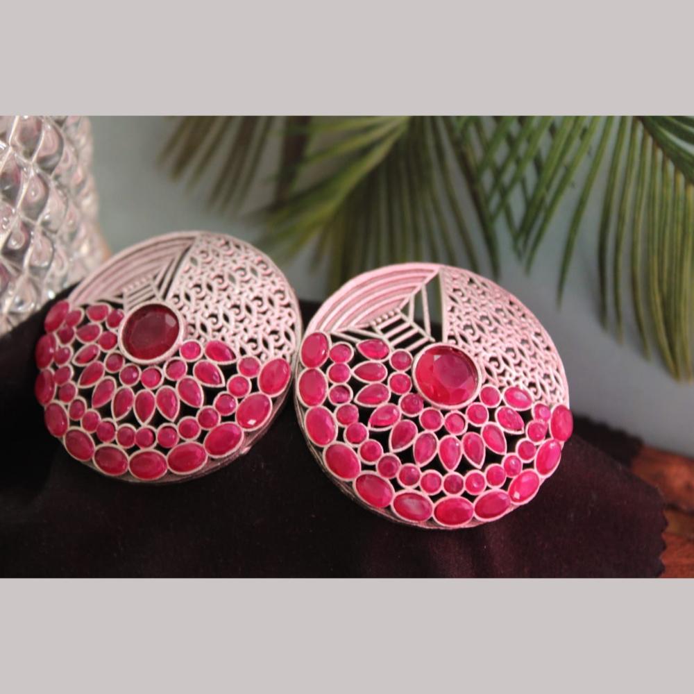 Maharani Jewels Rose Gold Plated Pota Stone Stud Earrings