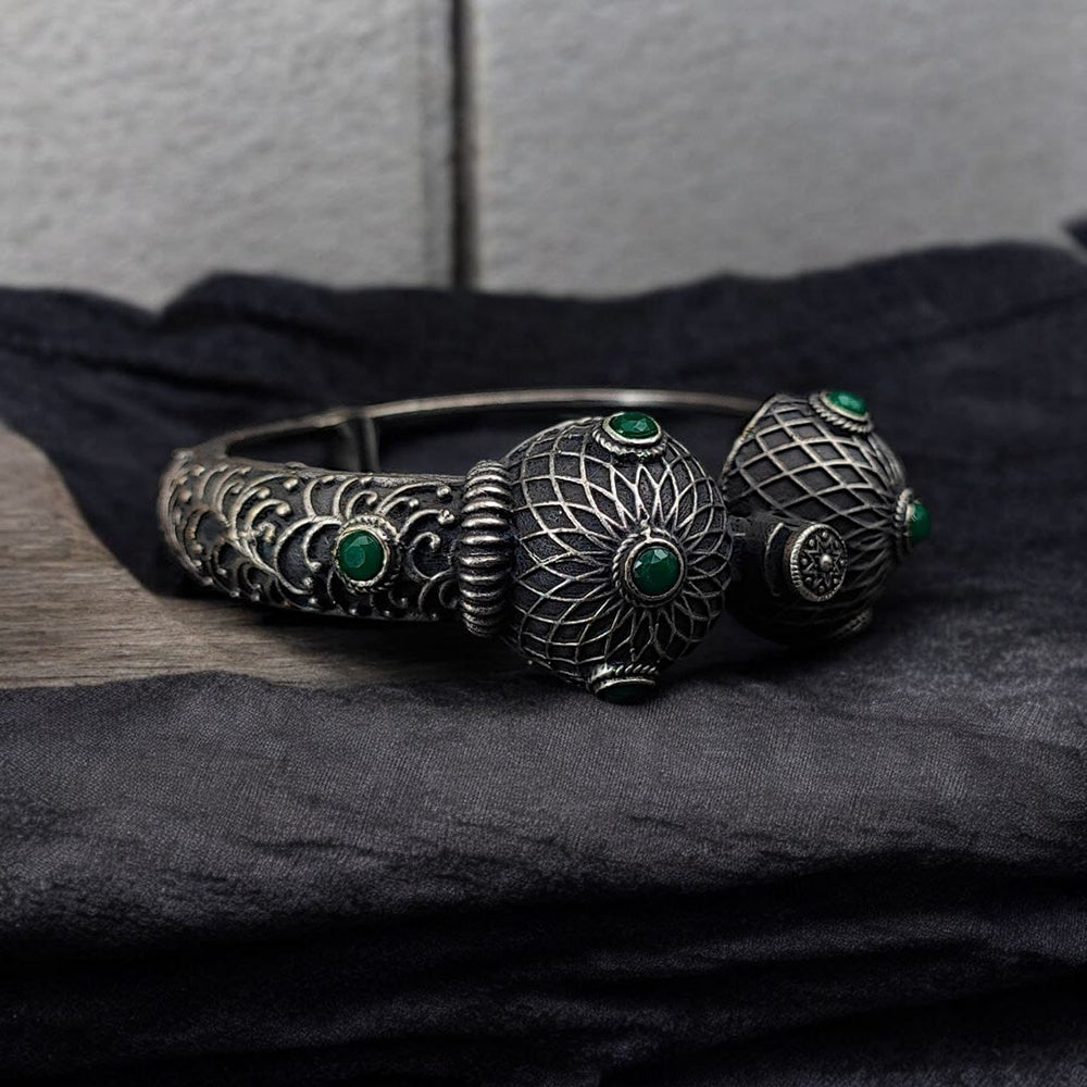 Maharani Jewels Oxidised Plated Pota Stone Openable Bangle