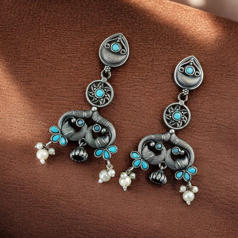 Maharani Jewels Oxidised Plated Pota Stone And Perls Dangler Earrings