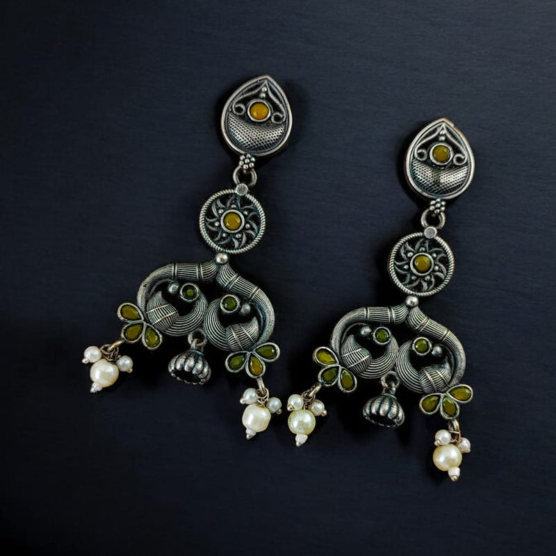 Maharani Jewels Oxidised Plated Pota Stone And Perls Dangler Earrings