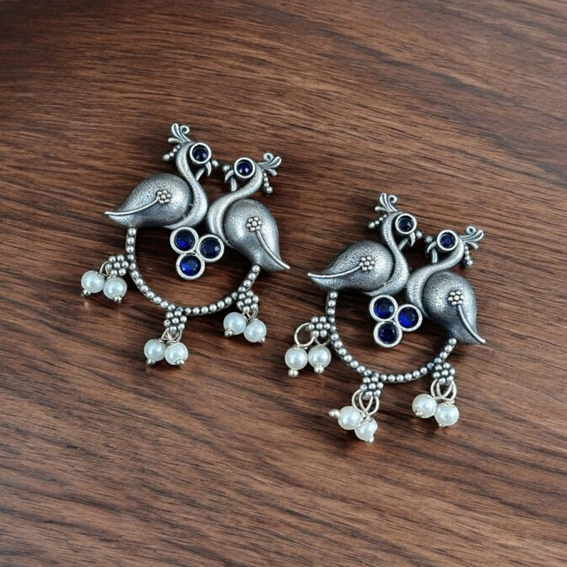 Maharani Jewels Silver Plated Pota Stone Peacock  Dangler Earrings